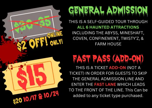 General Admission Haunted House Attraction General admission haunted house tickets for SC Fear Farm