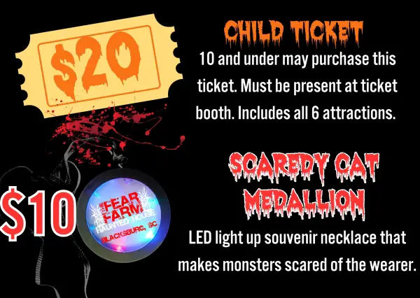 Haunted House Attraction Child Ticket Child haunted house ticket option for SC Fear Farm